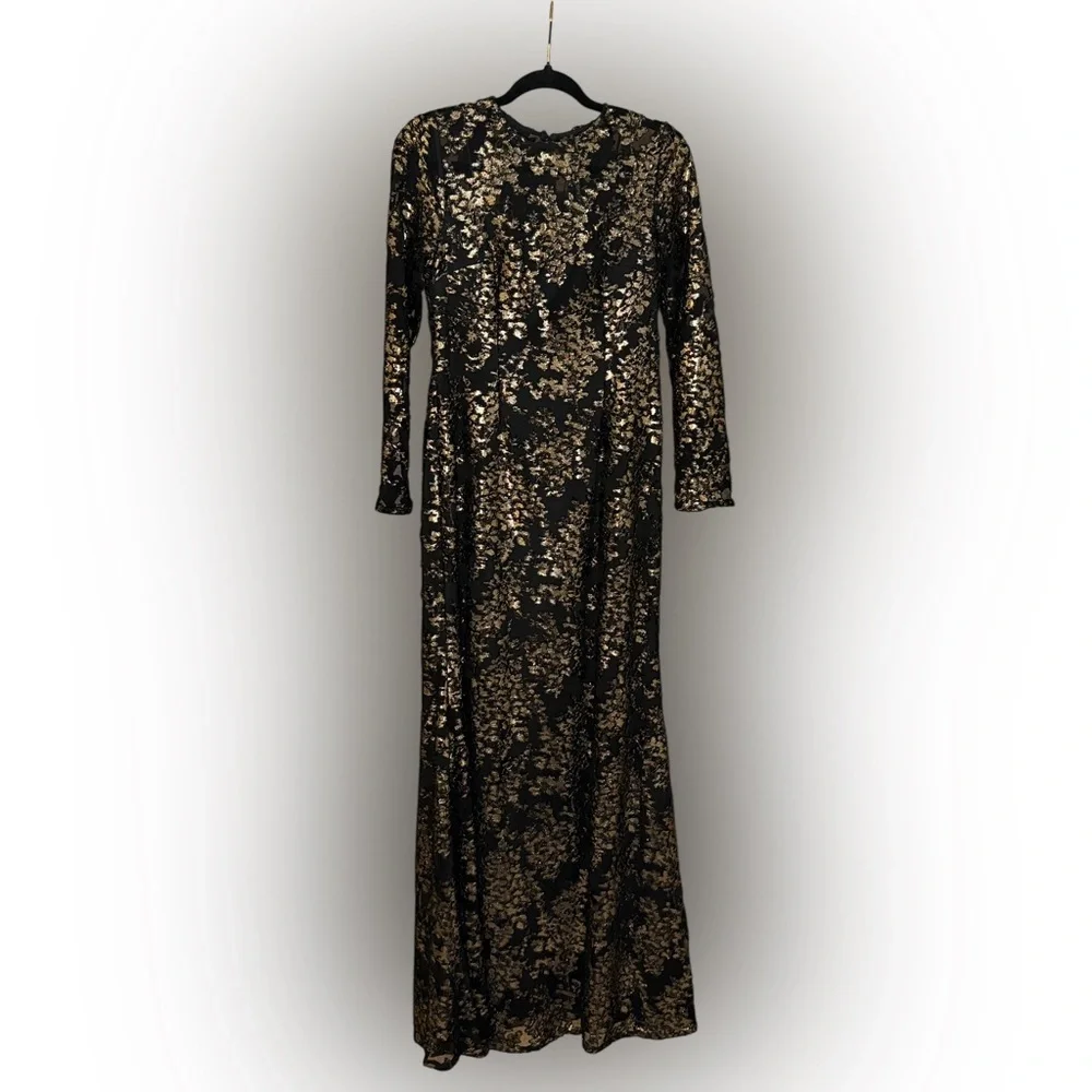 Adrianna Papell Women's Foiled Velvet Burnout Gown black gold elegant formal 4 - Picture 3 of 6